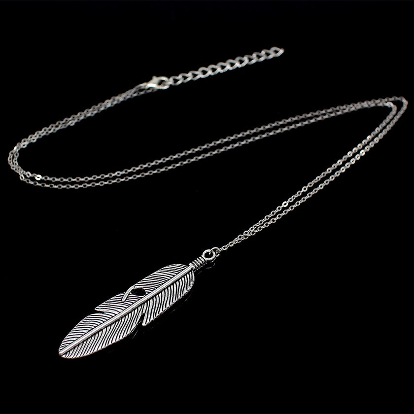 Simple feather necklace leaves long sweater chain clothing