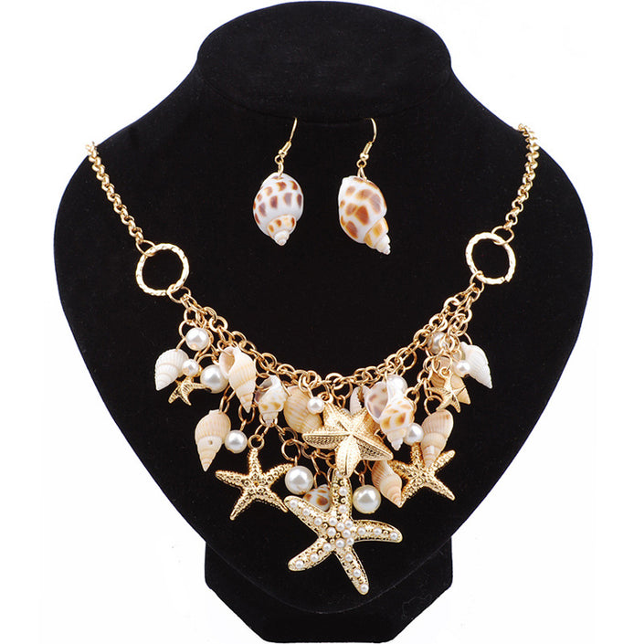Starfish Conch Pearl Bracelet Necklace Set Ornament