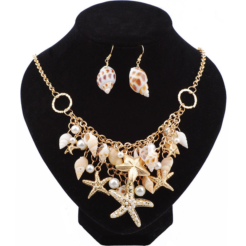 Starfish Conch Pearl Bracelet Necklace Set Ornament