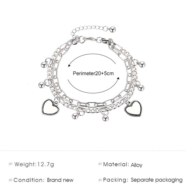 Retro Double Love Hip Hop Personality Round Bead Chain Bracel