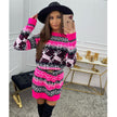 Elk Christmas Jacquard Long Sleeve Woolen Dress