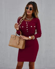 Fashion Ladies Long Sleeve Round Neck Buttoned Dress Alpscommerce