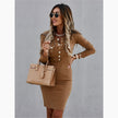 Fashion Ladies Long Sleeve Round Neck Buttoned Dress Alpscommerce