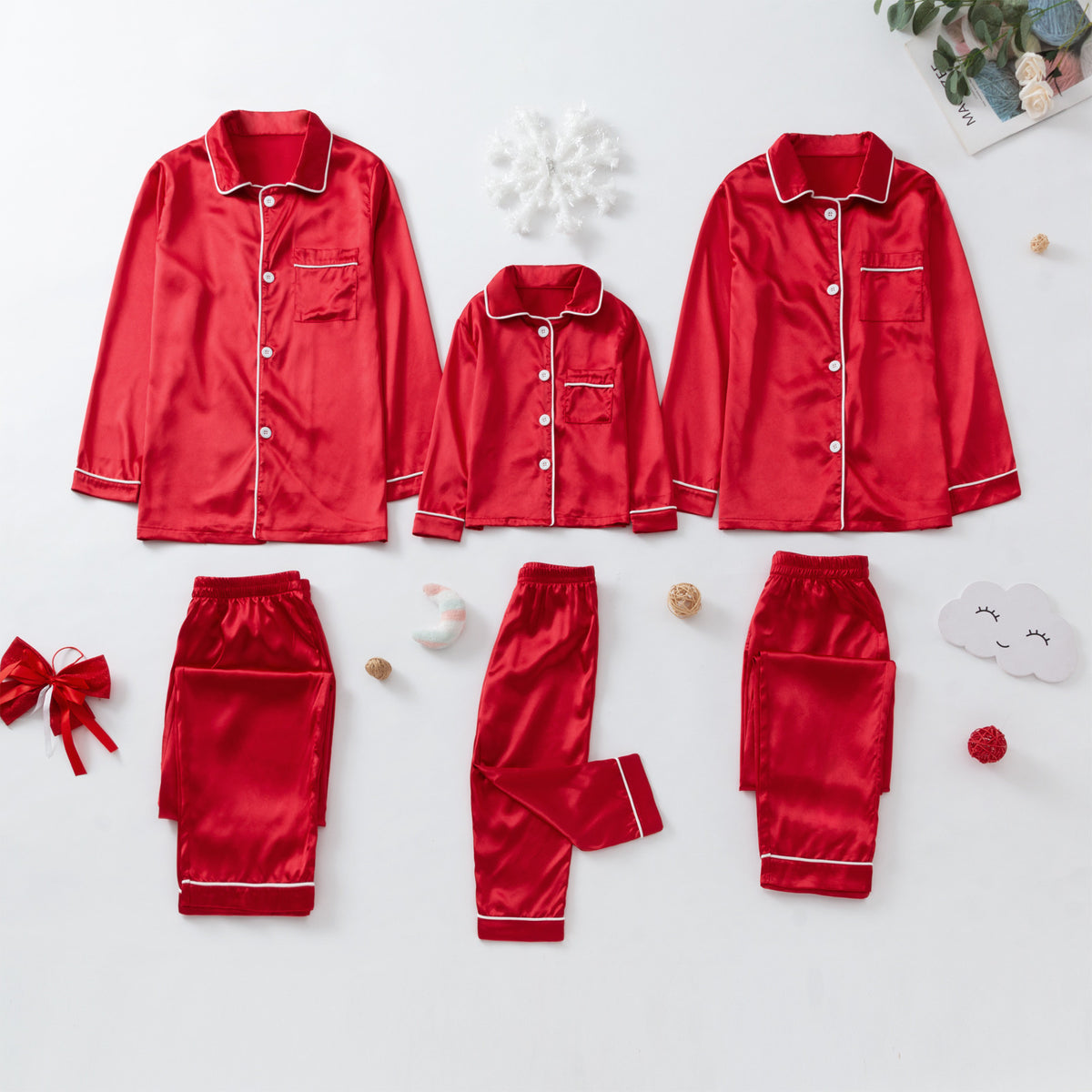 Long-sleeved Pajamas Ice Silk Home Wear home family silk pajamas