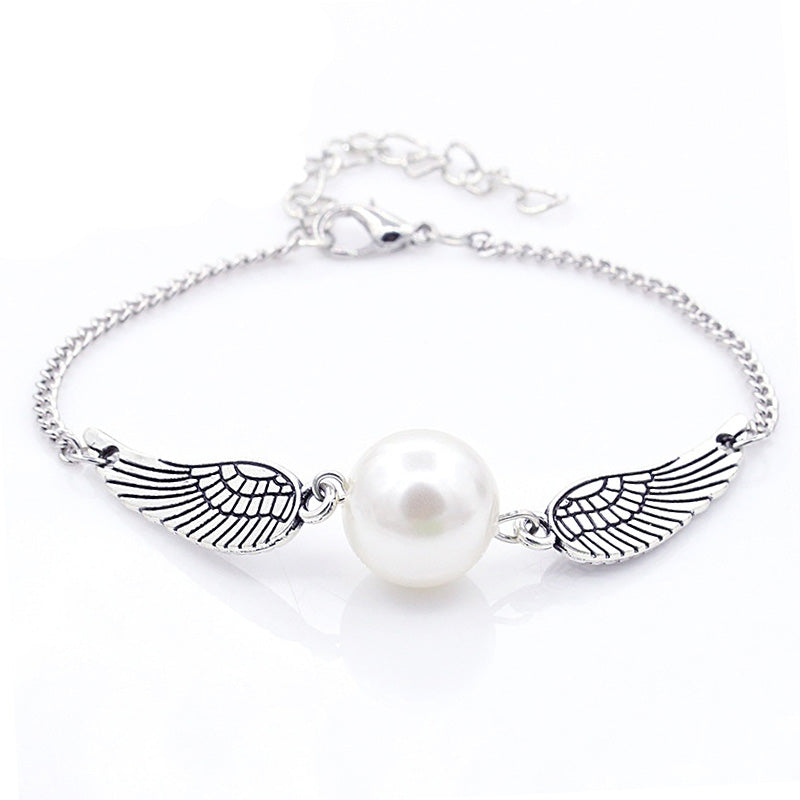 European And American Foreign Trade Jewelry Angel Wings Pearl Silver Bronze