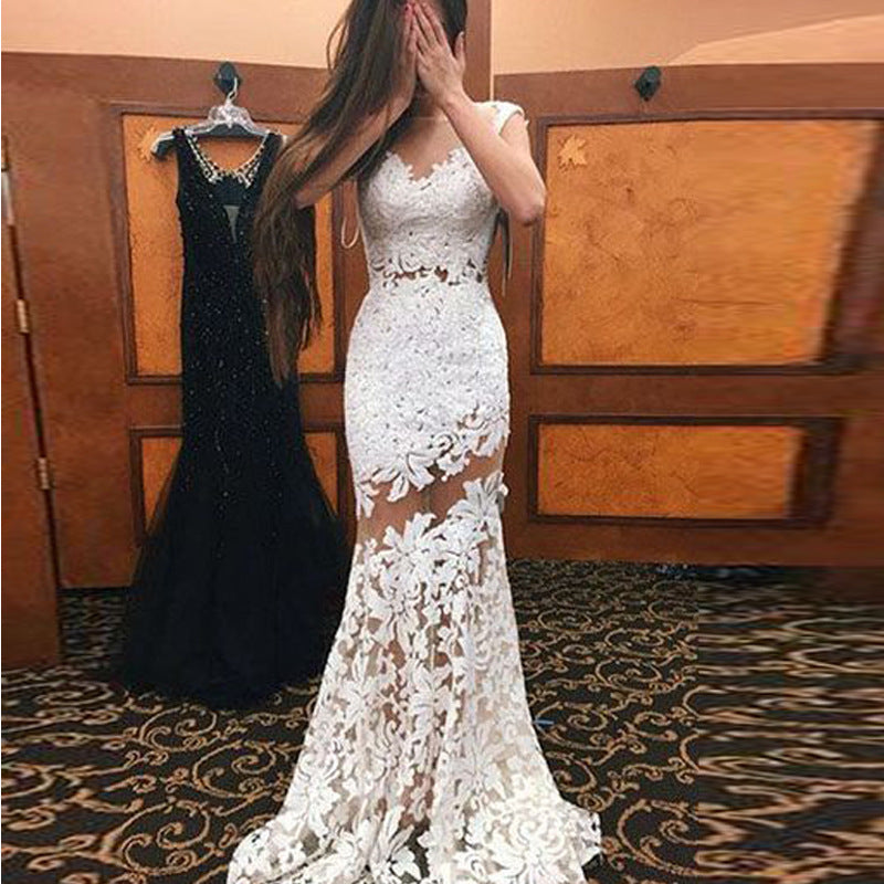 Fashion Alpscommerce  Lace Hollow Sleeveless Dress Long Skirt