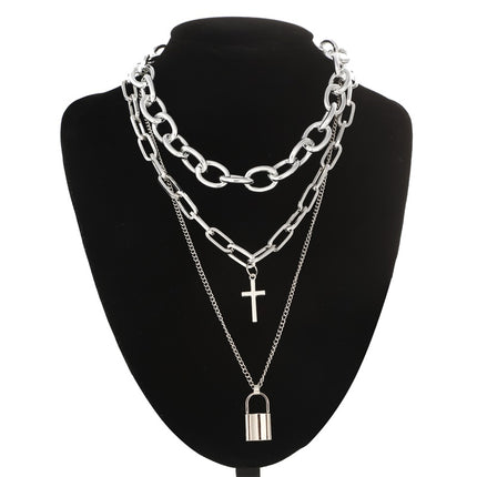 Sweater men and women chain multi-layer lock necklace