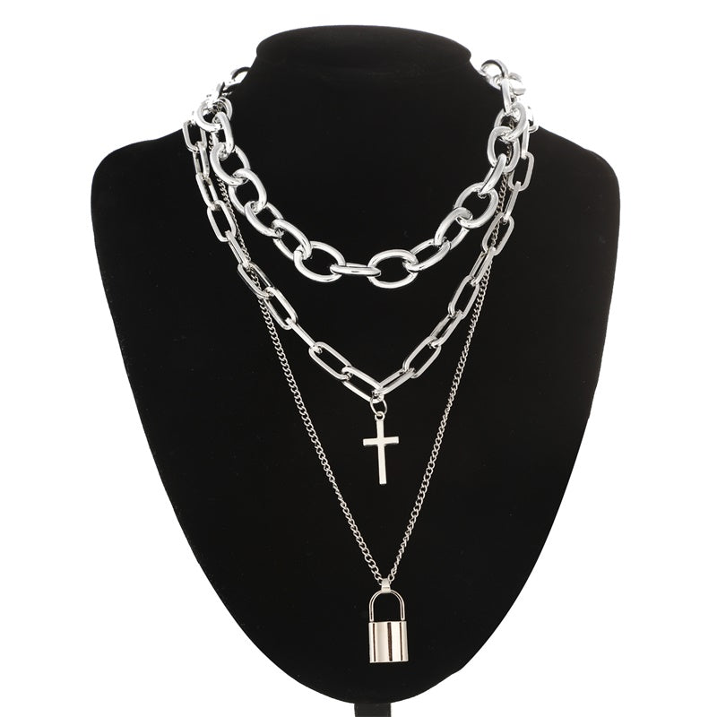 Sweater men and women chain multi-layer lock necklace