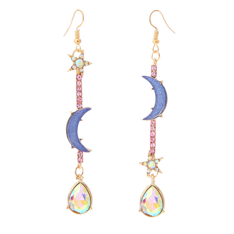 Ladies Blue Moon Star Earrings