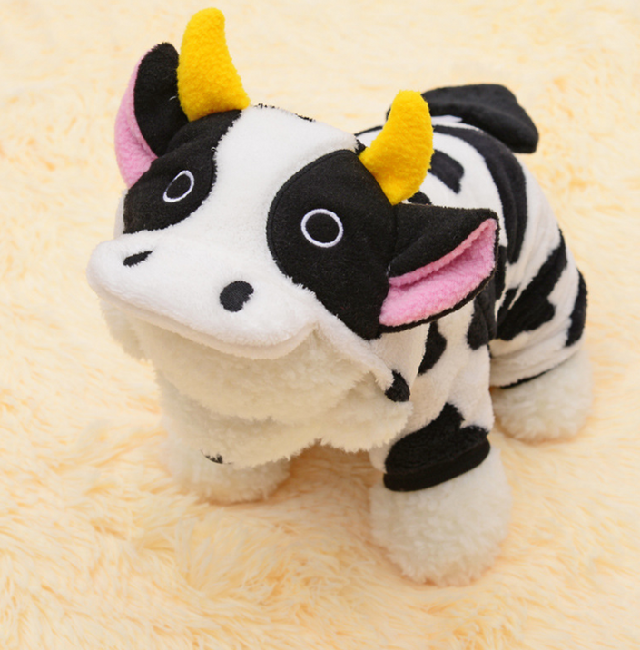 Pet Dog Cat Coat Warm Cow Costume Sweatshirt Hooded Clothing