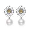 Daisy Flower Drop Pearl Earrings S925 Sterling Silver Stud Earring for Women