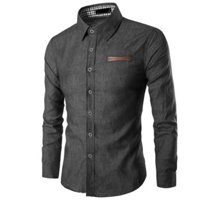 Pocket leather long sleeve denim shirt