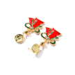 Ladies Christmas Drop Oil Christmas Bell Pendant Stud Earrings