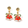Ladies Christmas Drop Oil Christmas Bell Pendant Stud Earrings