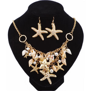 Starfish Conch Pearl Bracelet Necklace Set Ornament