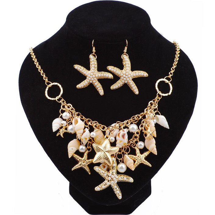 Starfish Conch Pearl Bracelet Necklace Set Ornament