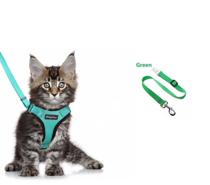 Cat Vest Harness And Car Seat Belt Adapter Adjustable Reflective Cat Harness Soft