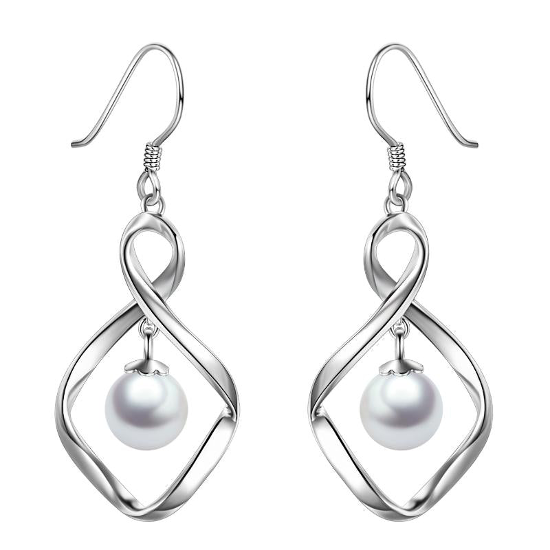Pearl Dangle Earrings for Women Sterling Silver Twist Infinity Drop Earrings