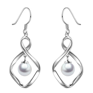 Pearl Dangle Earrings for Women Sterling Silver Twist Infinity Drop Earrings