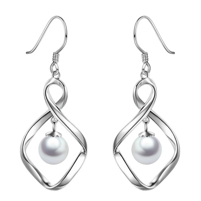 Pearl Dangle Earrings for Women Sterling Silver Twist Infinity Drop Earrings