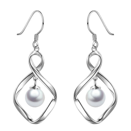Pearl Dangle Earrings for Women Sterling Silver Twist Infinity Drop Earrings