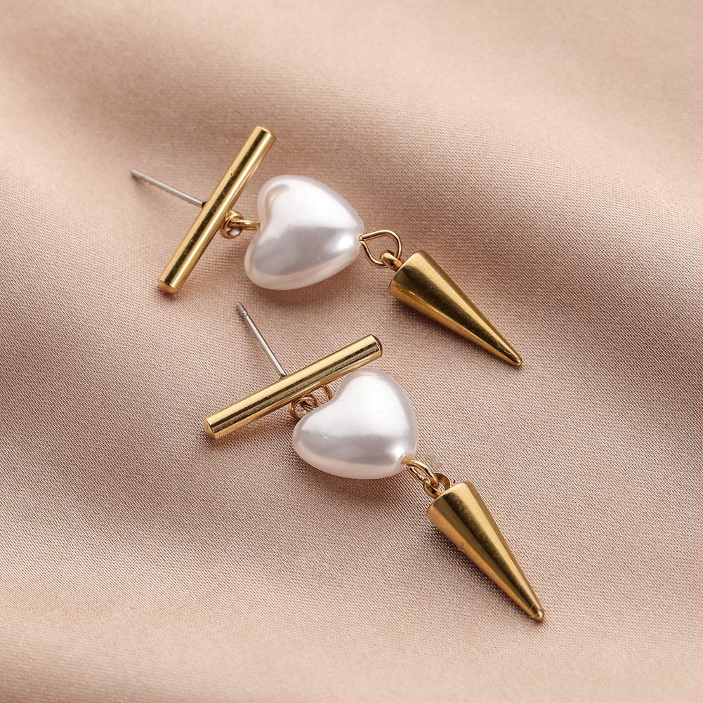 Stainless Steel Love Pearl Rivet Earrings