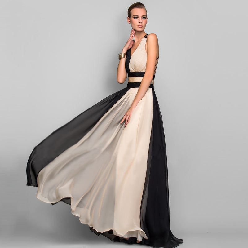 fashion V-neck backless color dress skirt long dress