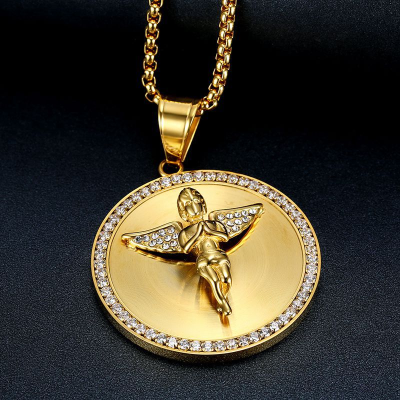 Micro-set zircon angel pendant necklace