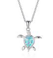 Fashion silver filled blue opal sea turtle pendant necklace for women female Animal wedding ocean beach jewelry gift