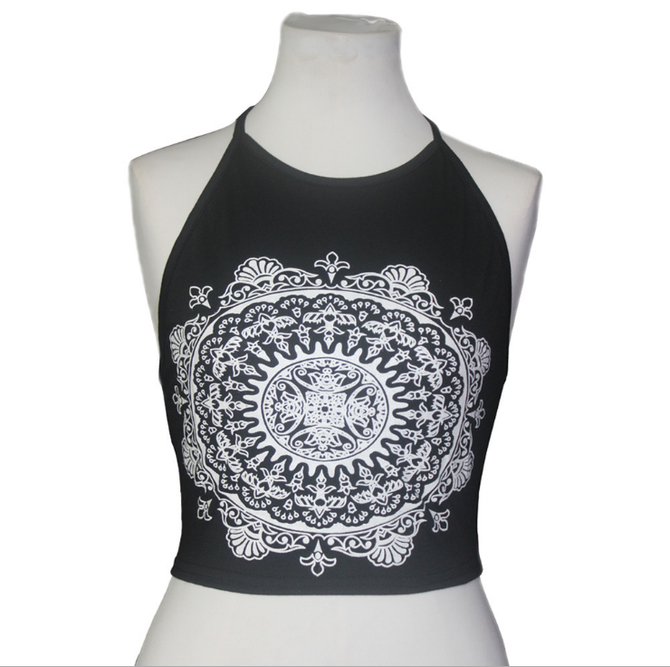 Women's Halter   Round Neck Suspender Seven-point Print Tank Top