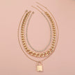 Diamond-studded Multi-layered Chain Pendant Necklace with Heavy Metal Chain