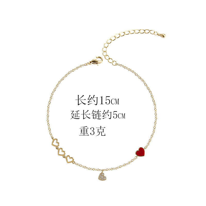 Sweet Drop Oil Love Heart Pendant Bracelet Peach Heart Bracelet Women