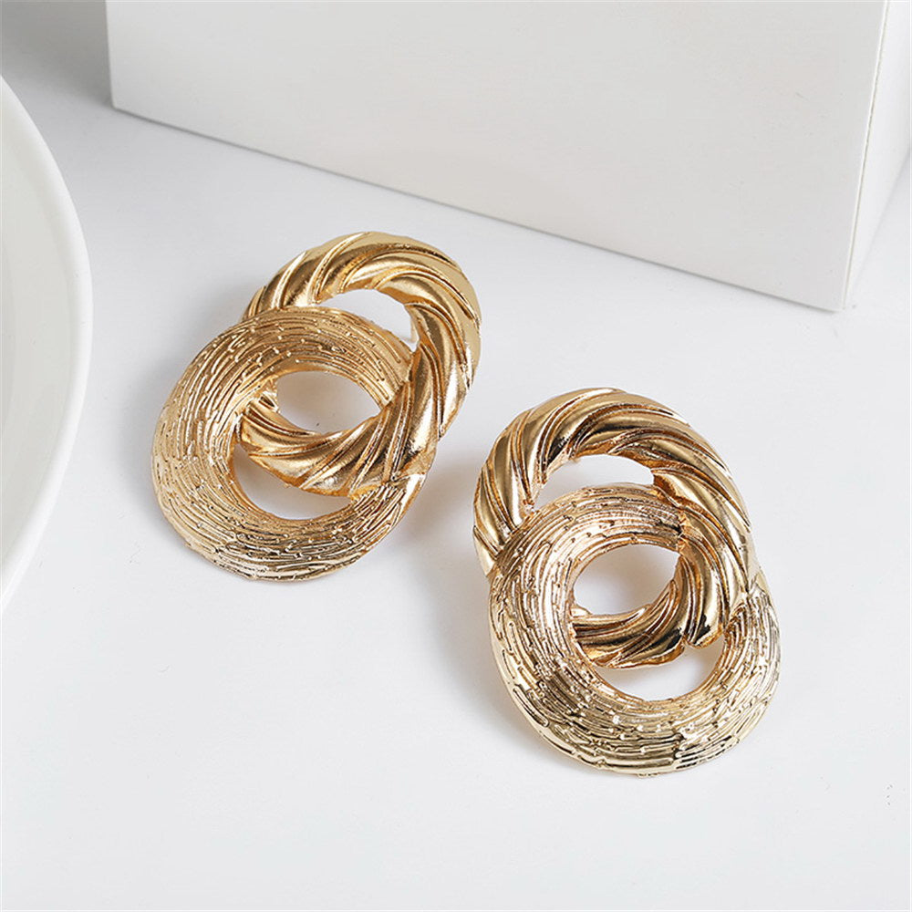 New Exaggerated Big Stud Earrings for Women Circle Round Alloy Earrings Wedding Party Gift