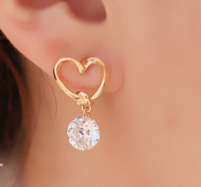 New Fashion Love Shiny Zircon Earrings Hypoallergenic Heart Earrings Simple Women Long Earrings Korean Jewelry