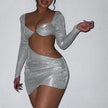 Long Sleeve Hollowed Out Drill Strip Bag Hip Skirt