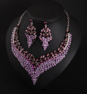 Full Rhinestone Color Clavicle Necklace Earrings Set Dress