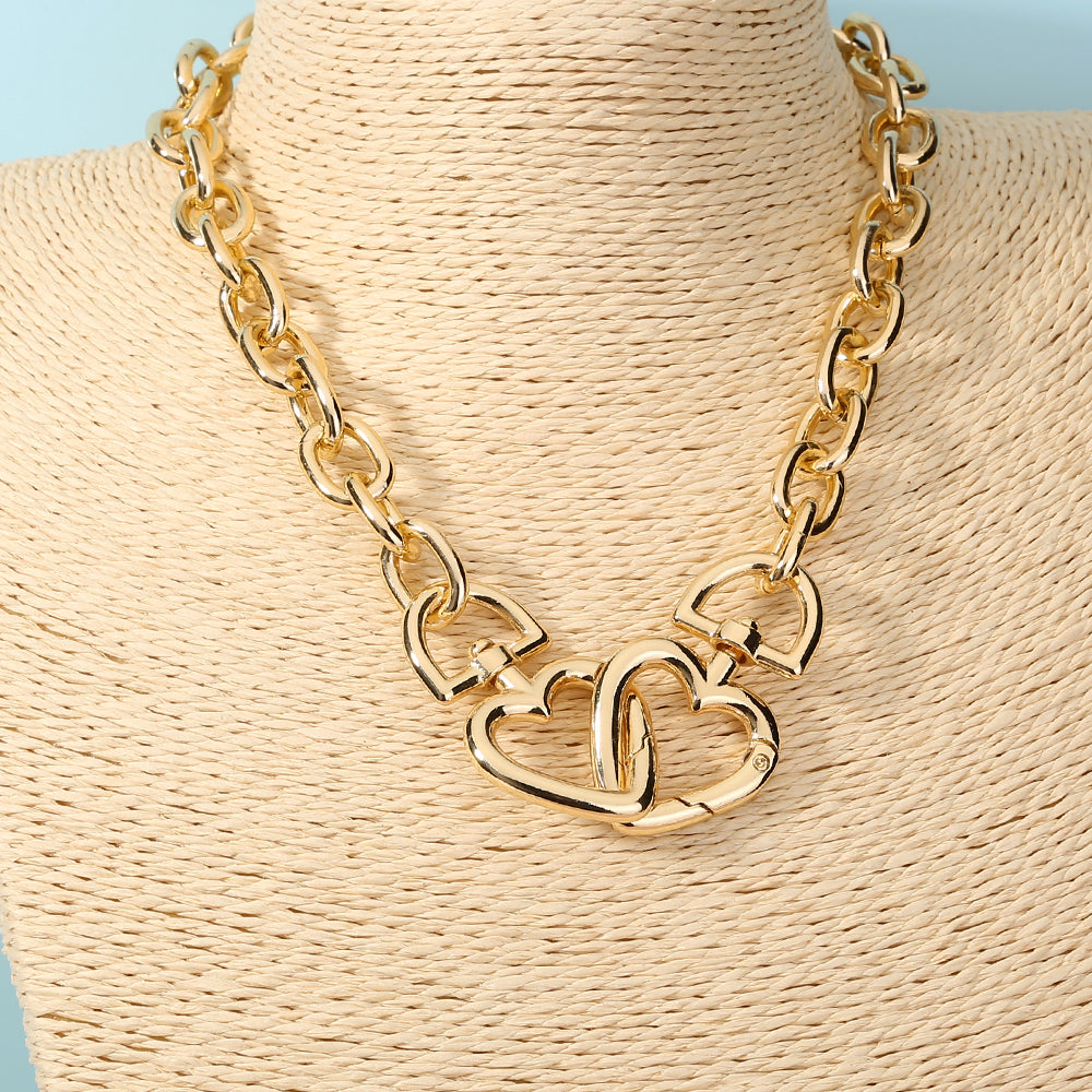 Europe and America Electroplating Big Heart Big Necklace