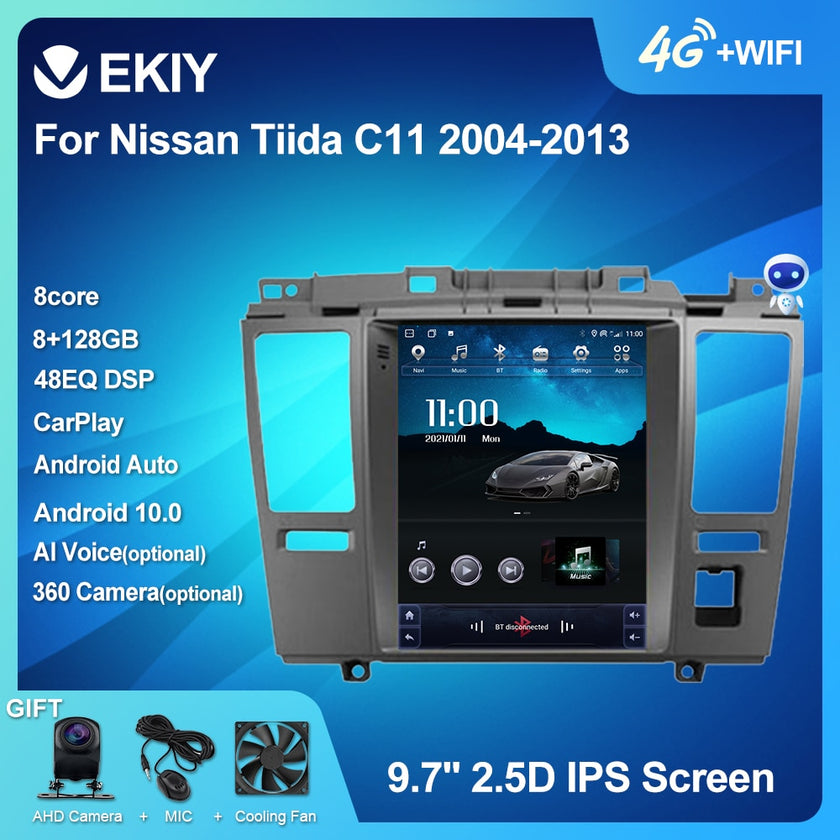 EKIY Android 10 Tesla Style Car Radio For Nissan Tiida C11 2004-2013 Navigation GPS Stereo Multimedia Player Vertical Screen DVD
