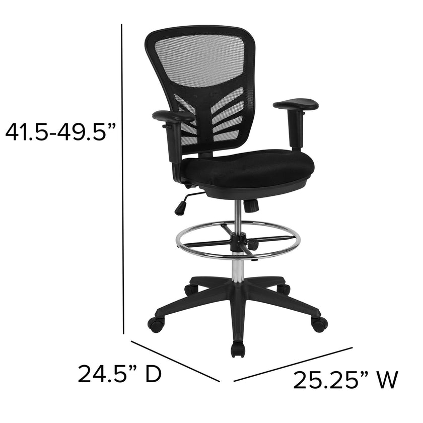 Mid-Back Black Mesh Ergonomic Drafting Chair with Adjustable Chrome