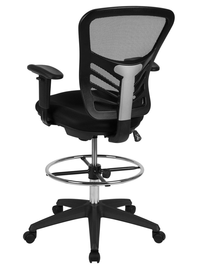 Mid-Back Black Mesh Ergonomic Drafting Chair with Adjustable Chrome