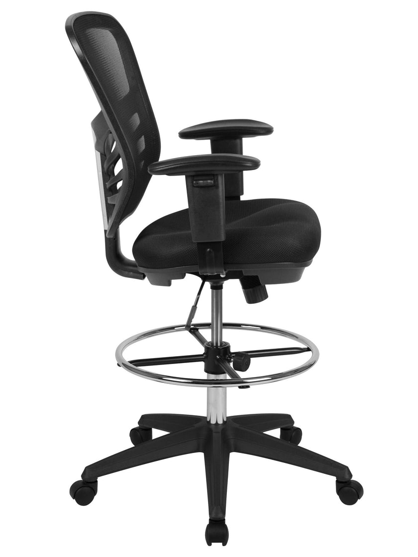 Mid-Back Black Mesh Ergonomic Drafting Chair with Adjustable Chrome