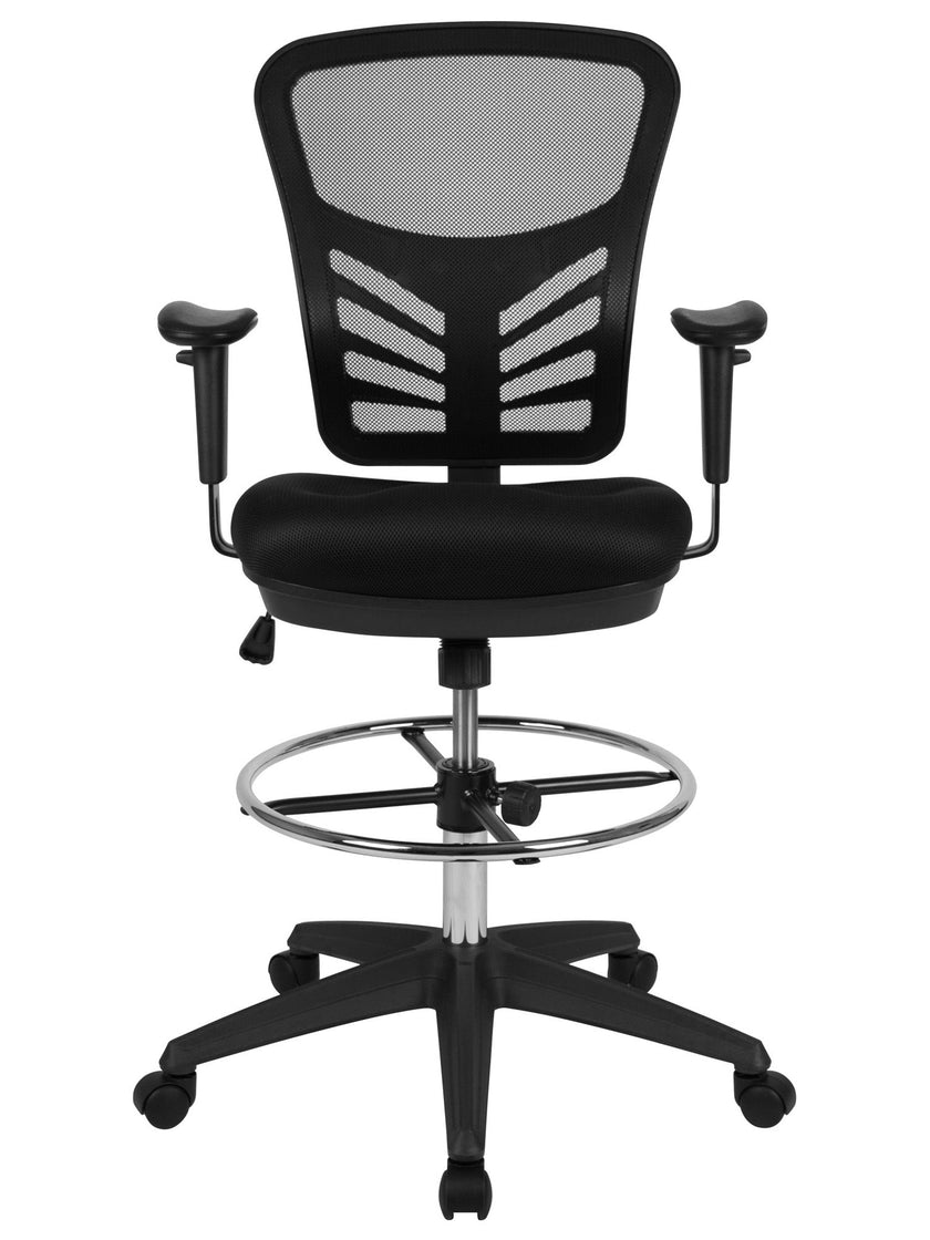 Mid-Back Black Mesh Ergonomic Drafting Chair with Adjustable Chrome