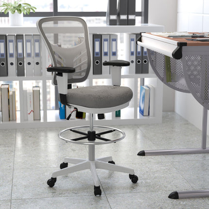 Light Gray Mesh Ergonomic Drafting Chair with Adjustable