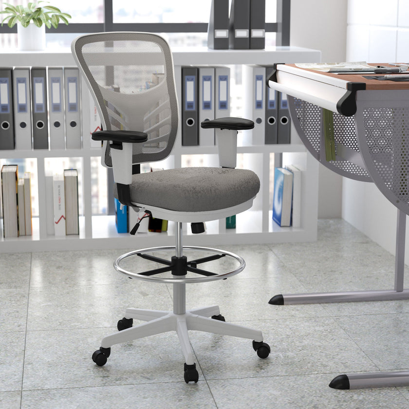 Light Gray Mesh Ergonomic Drafting Chair with Adjustable
