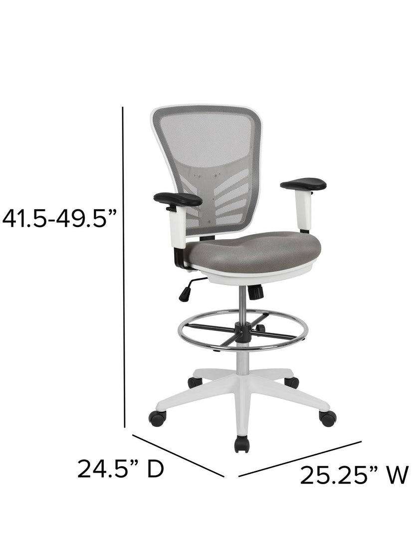 Light Gray Mesh Ergonomic Drafting Chair with Adjustable