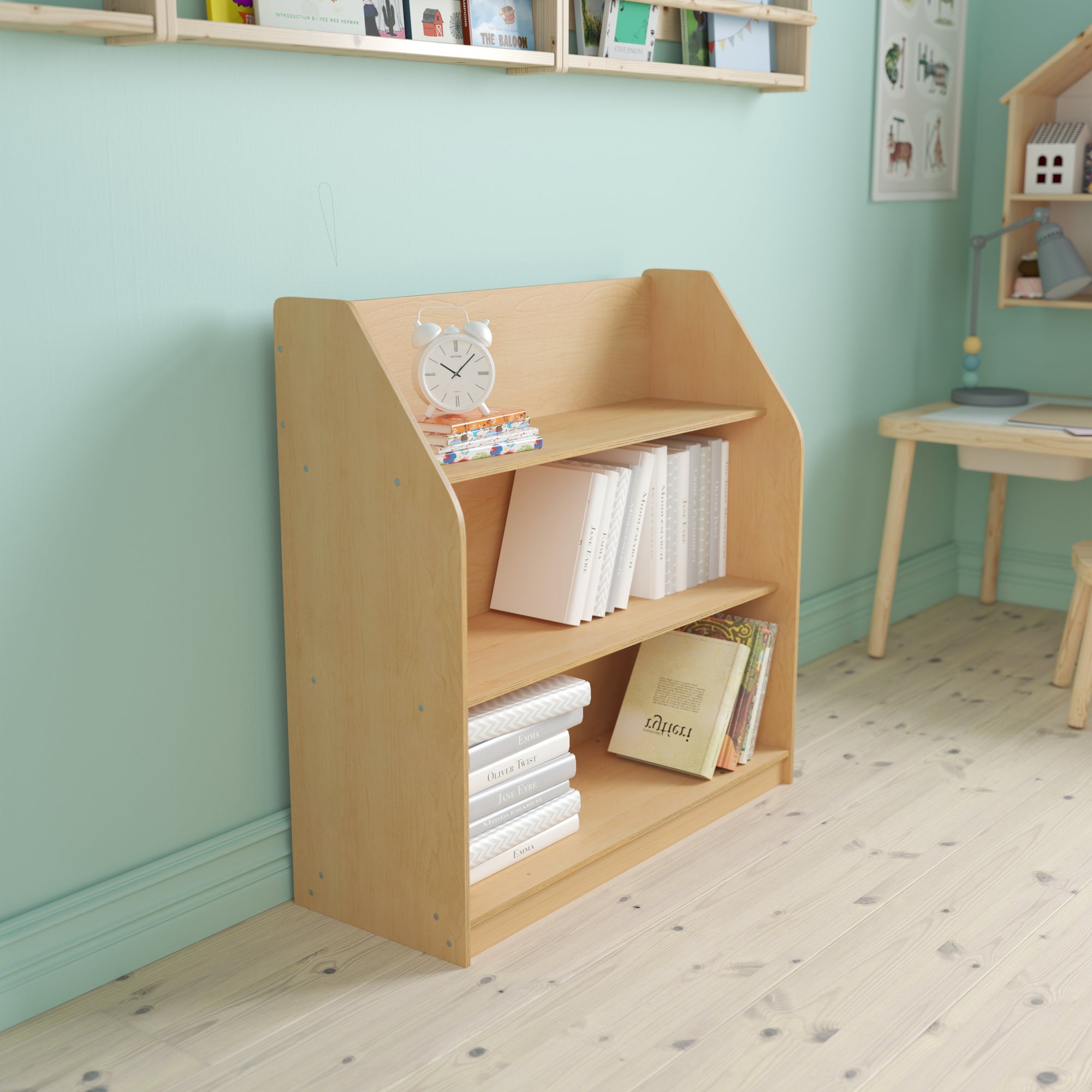 Flash Furniture Modern Indoor Natural Wooden 3 Shelf Book Display with