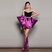 Design Horn Purple Big Bow Strapless Dress Drawstring Tied Dress