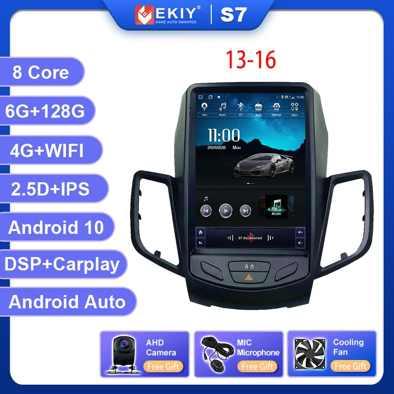 EKIY Android 10 Car GPS For Ford Fiesta MK7 2009-2016 Navigation Radio Stereo Multimedia Vertical Tesla Screen 2 Din DVD Player