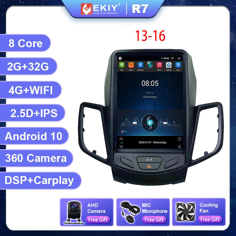 EKIY Android 10 Car GPS For Ford Fiesta MK7 2009-2016 Navigation Radio Stereo Multimedia Vertical Tesla Screen 2 Din DVD Player