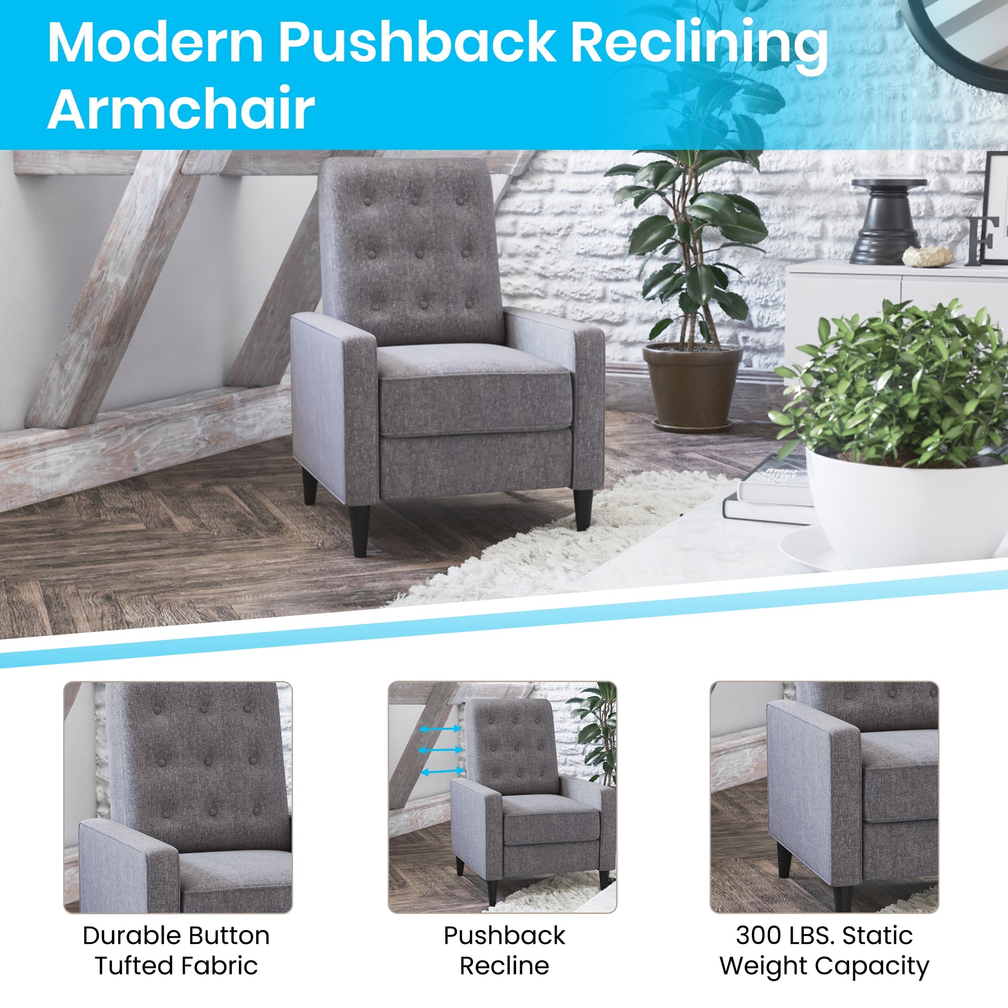 Flash FurnitureEzra Mid-Century Modern Fabric Upholstered Button